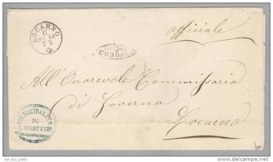 Heimat TI GORDOLA 1864-07-17 Strahlenstempel Auf BOM Nach Locarno - ...-1845 Prephilately