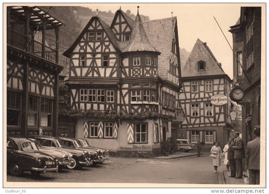 Alte Karte-foto Aus Bacharach Mit Alten Autos Und Leute - Bacharach