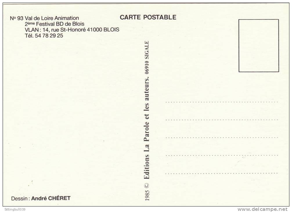 Chéret André.RAHAN. Très RARE Carte Postale Du 2e FESTIVAL BD BOUM à BLOIS. 1985. Dessin Inédit De Chéret - Rahan