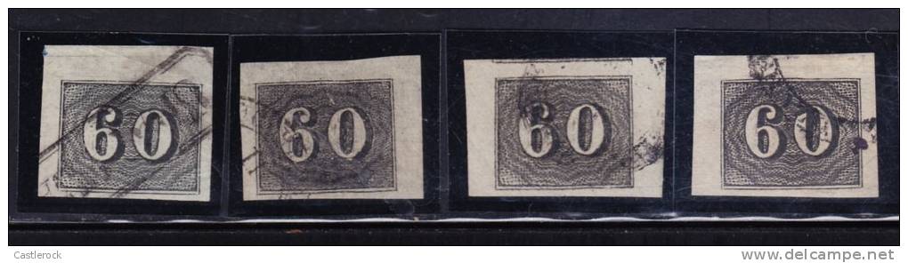 O) 1850 BRAZIL, BRAZIL INCLINADOS 60 REIS, SC 24 NICE TOWN CANCELLATIONS, JUMBO MARGINS AND BORDER SHEETS - Unused Stamps