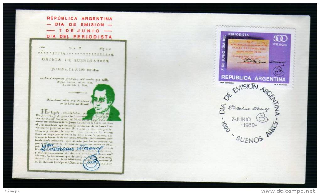 Día Del Periodista - 1980 - Argentina - Sobre Día De Emisión - Cover Fdc - FDC