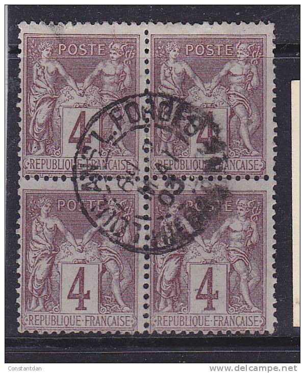 FRANCE N° 88 4C LILAS BRUN BLOC DE 4 OBL - 1876-1878 Sage (Type I)