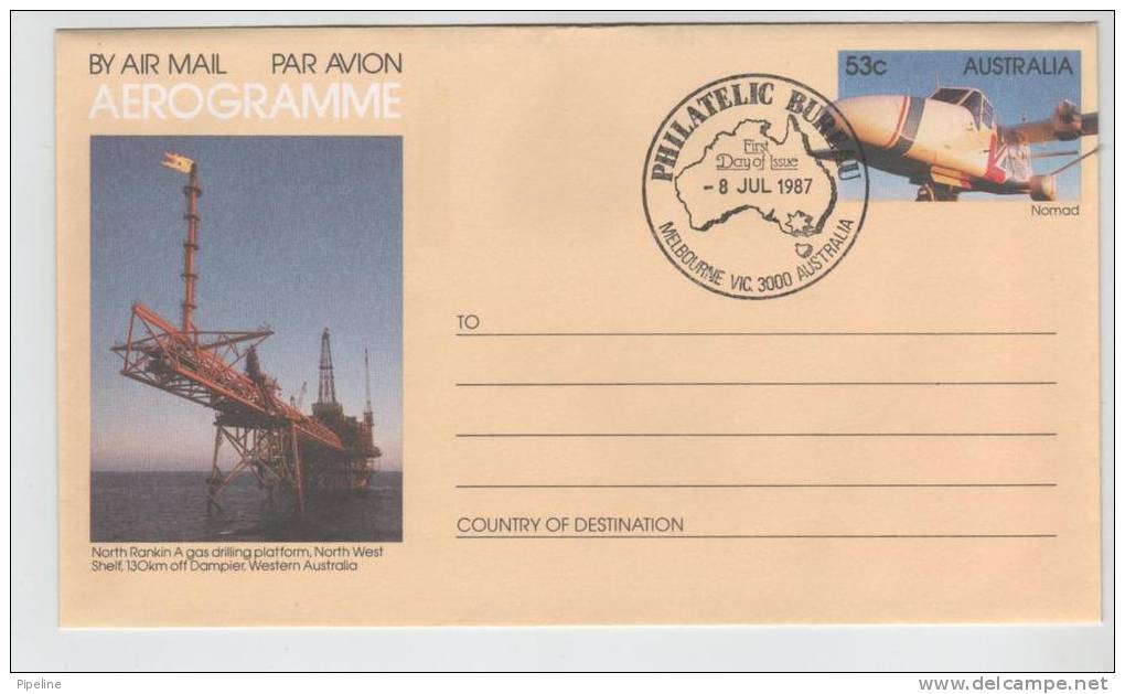 Australia Aerogramme FDC Gas Drilling Platform Western Australia 8-7-1987 - Aérogrammes