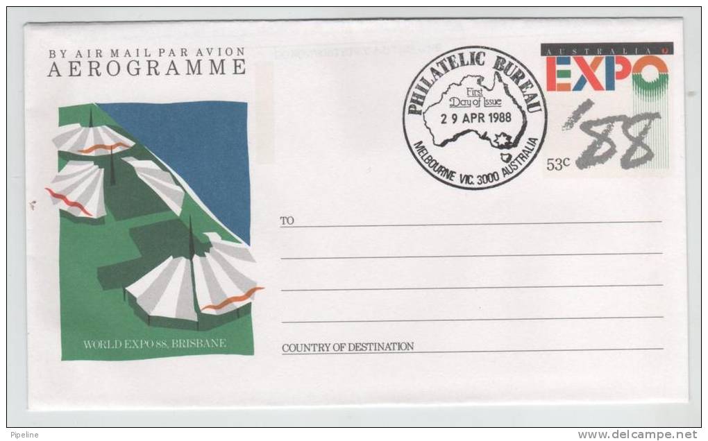 Australia Aerogramme FDC EXPO 88 With Cachet 29-4-1988 - Aerogramme