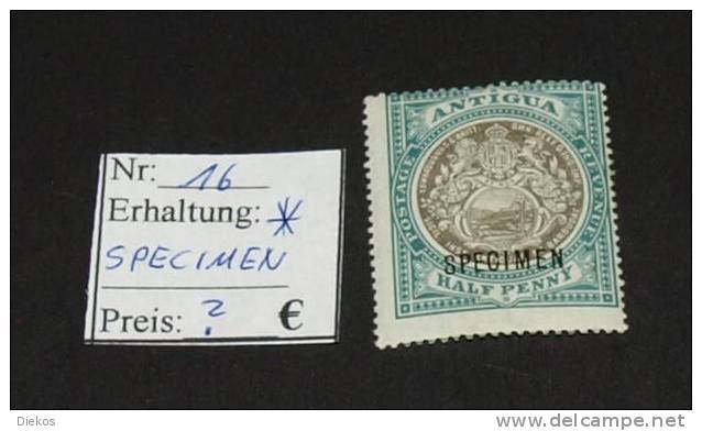 Antigua   Michel Nr:  16  Specimen    * Falz MH   #3141 - 1858-1960 Kronenkolonie