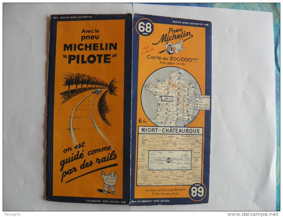 CARTE-ROUTIERE-MICHELIN-R EV1937-N°68-NIORT-CHATEAU ROUX--PA S  DECHIREE-TBE - Cartes Routières