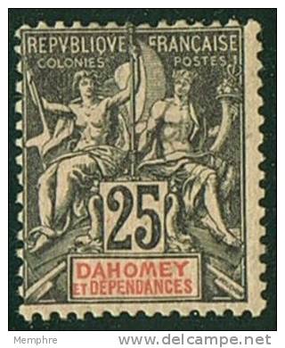 DAHOMEY Groupe 25c Noir Sur Rose Yv 1 * Charnière Légère - Ungebraucht