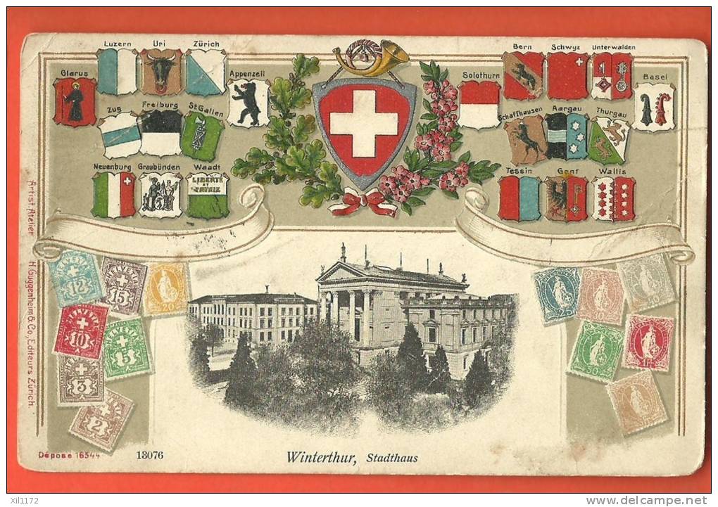 C1163 Winterthur, Stadthaus. Litho En Relief.Circulé En 1907. No 13076. Petite Cassure. - Winterthur