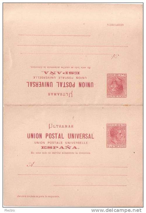 CUBA : Tarjeta Entero Postal Doble (IDA+VUELTA) Alfonso XII, 1882, (Con ERROR). - 1850-1931