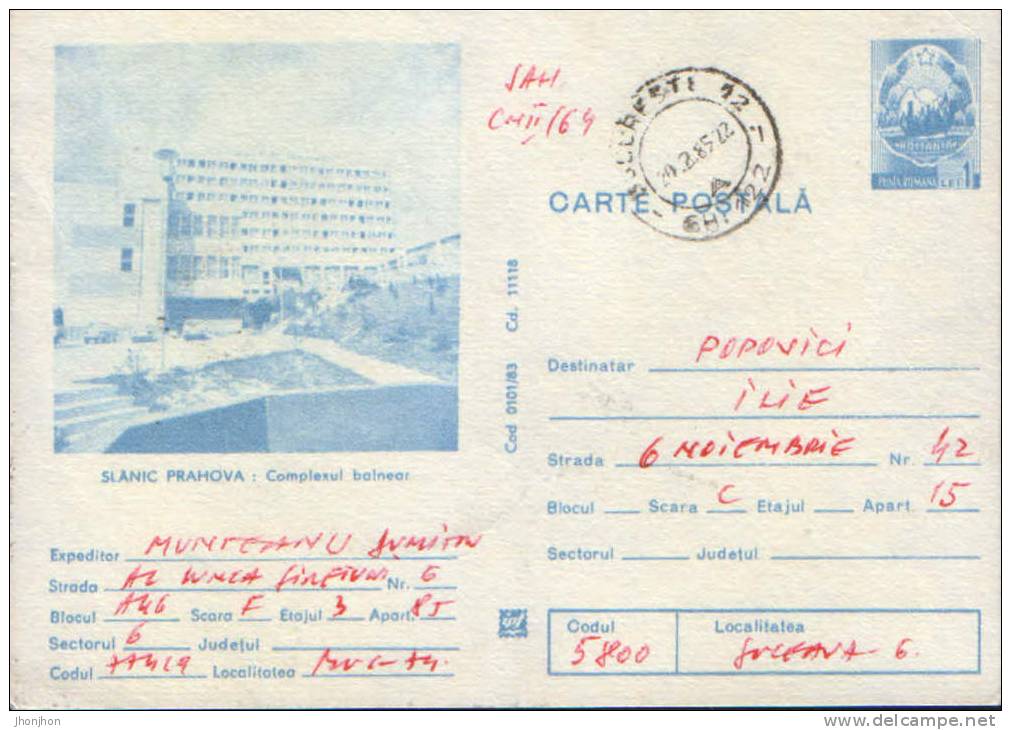 Romania-Postal Stationery Postcard 1983-  Slanic Prahova-Balneal Complex - Bäderwesen