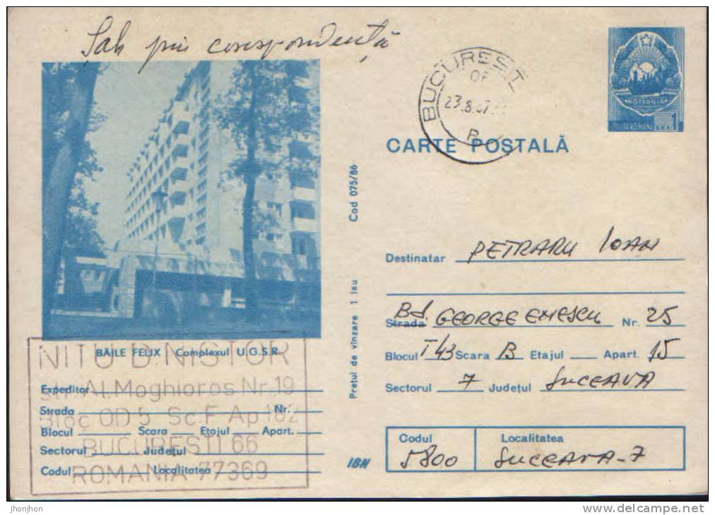 Romania-Postal Stationery Postcard 1986-Felix Spa-Balneal Complex UGSR - Thermalisme