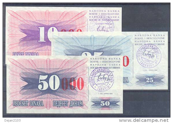Bosnia & Herzegovina Paper Money Bills RED Overprint 1992 UNCIRCULAR ** - Bosnie-Herzegovine
