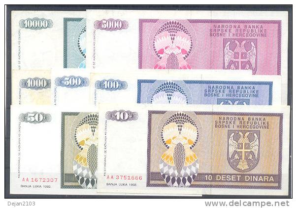 Republika Srpska Bosnia & Herzegovina Paper Money Bills The Complete Series 1992 - Bosnië En Herzegovina