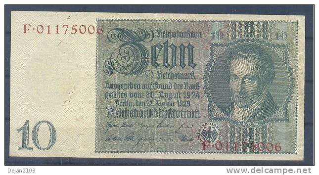 Germany Paper Money Bill Of 10 Mark 22-1-1929 - Deutsche Golddiskontbank