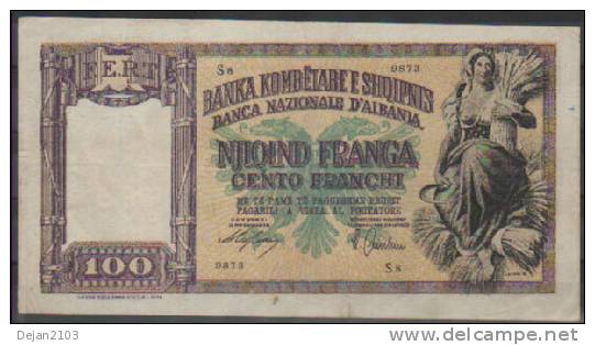 Albania Paper Money Bill Of 100 Franga 1944 - Albania