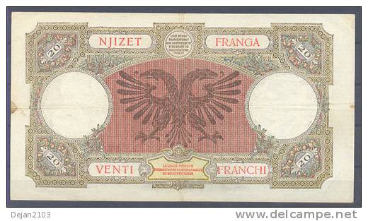 Albania Italy Occupation Paper Bill 20 Franga 1939 - Albanie