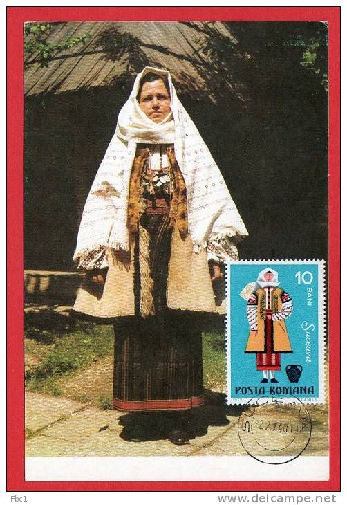 Roumanie - Carte Maximum - Costume National Féminin De La Région De Suceava (Folklore) - Romania