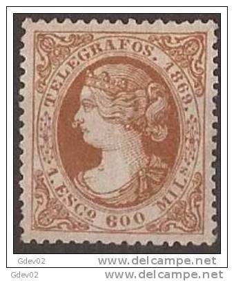 ESTGF28-LT160TEUESTELEGR.Spain  Espagne TELEGRAFOS DE ESPAÑA.Isabel Ll.1869 (Ed T28) Sin Goma.LUJO - Telegramas