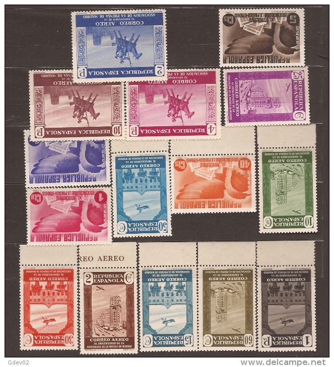 ES711SGDEV-L3852TA.España.Spain Espagne. PRENSA AEREA .1936. (711/25**)sin Charnela .LUJO VARIEDAD BORDE DE HOJA - Unused Stamps