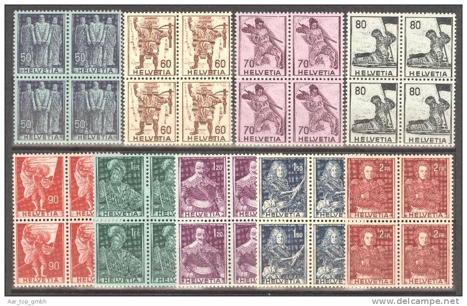 Schweiz 1941 Satz Historische Bilder Im Viereblock ** Postfrisch Zu#243-251, Mi#377-385 - Unused Stamps