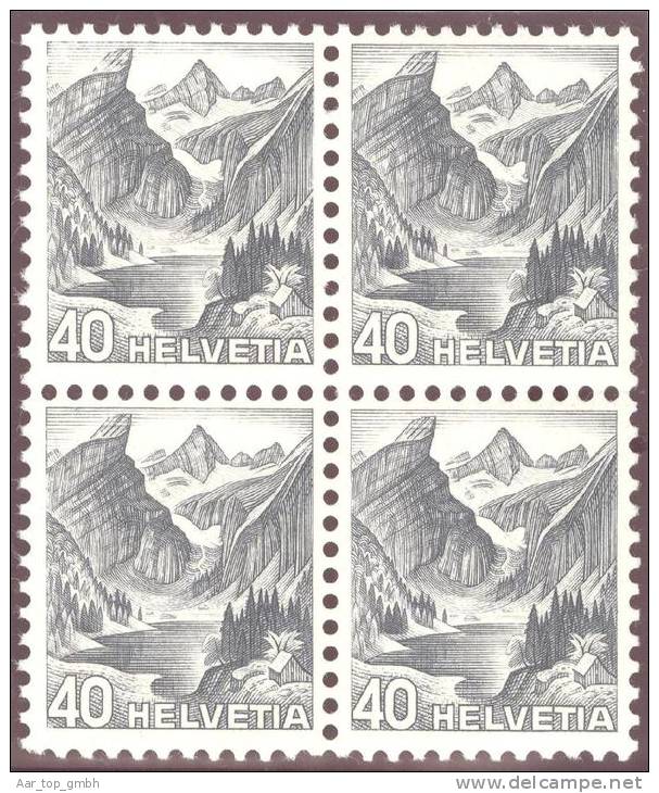 Schweiz 1936 Landschaft 40Rp. Seealpsee Geriffelt Im Viererblock Zu#209z, Mi#305z - Ungebraucht