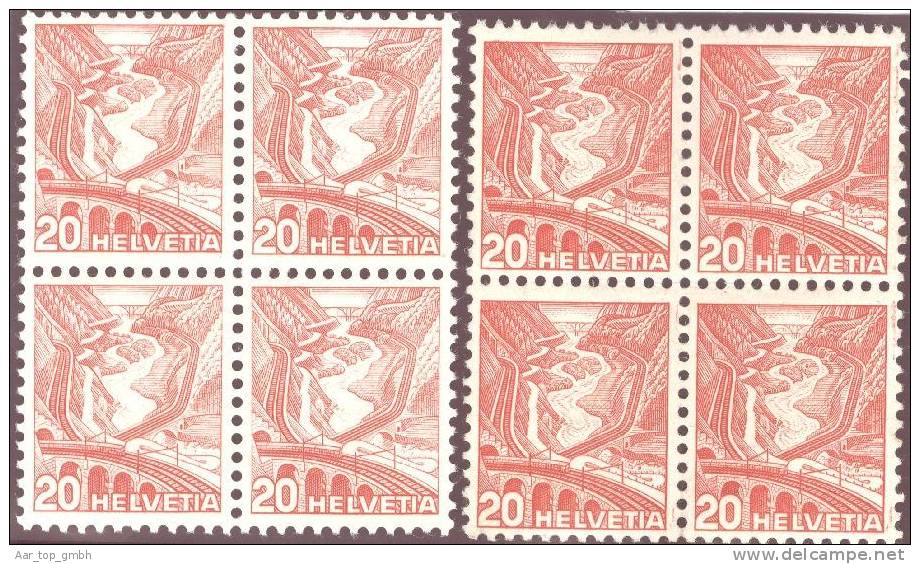 Schweiz 1936 Landschaft Leventina 20 Rp. Geriffelt Im Viererblock ** Postfrisch Zu#205z,205Az, Mi#301Iz,301IIz - Unused Stamps