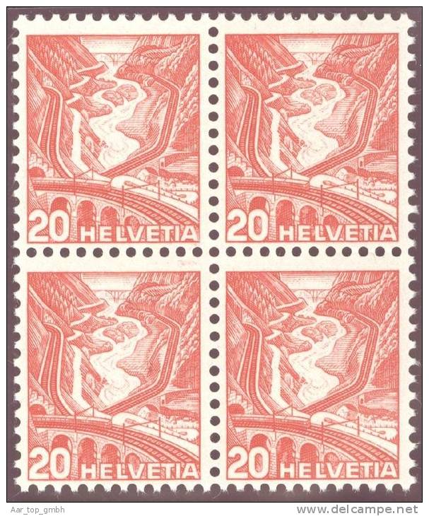 Schweiz 1936 Landschaft Leventina 20 Rp. Im Viererblock ** Postfrisch Zu#205Ay, Mi#301IIy - Nuevos