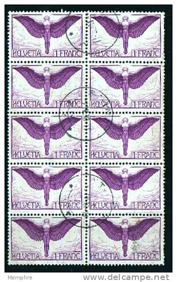 1933  1 Fr IcareSuperbe Bloc De 10  Gomme Grillée  Zum 12z   Oblitérations Centrales - Used Stamps
