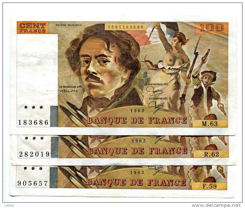 P France 100 Francs "" DELACROIX "" 1982 X 3 - 100 F 1978-1995 ''Delacroix''