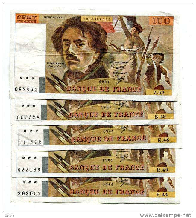P France 100 Francs "" DELACROIX "" 1981 X 5 - 100 F 1978-1995 ''Delacroix''