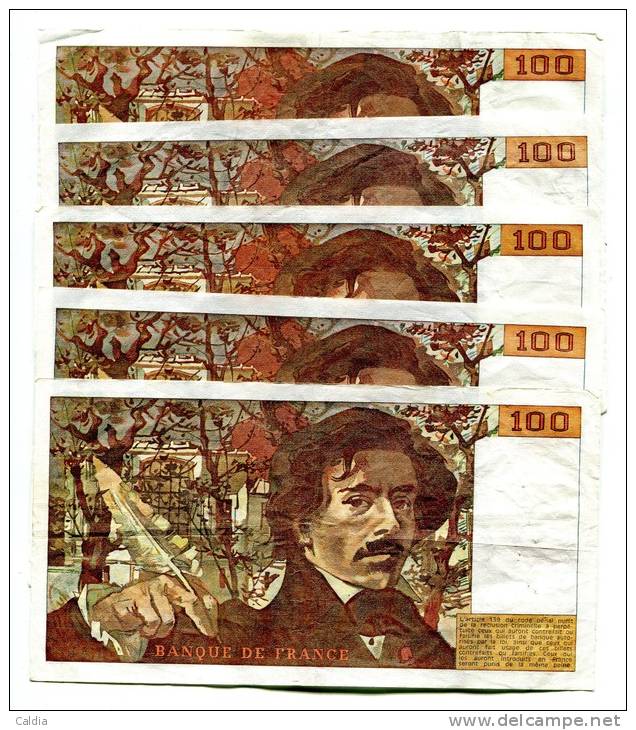 P France 100 Francs "" DELACROIX "" 1981 X 5 - 100 F 1978-1995 ''Delacroix''