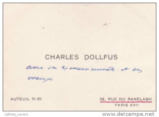 AUTOGRAPHE De CHARLES DOLLFUS AERONAUTE Sur Carte De Visite / Aviateur / Avion - Autres & Non Classés