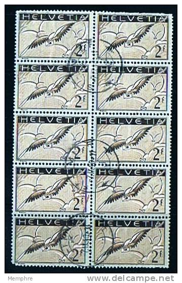 1933    2 Fr. Pigeon Superbe Bloc De 10  Gomme Grillée  Zum 13z   Oblitérations Centrales - Usati