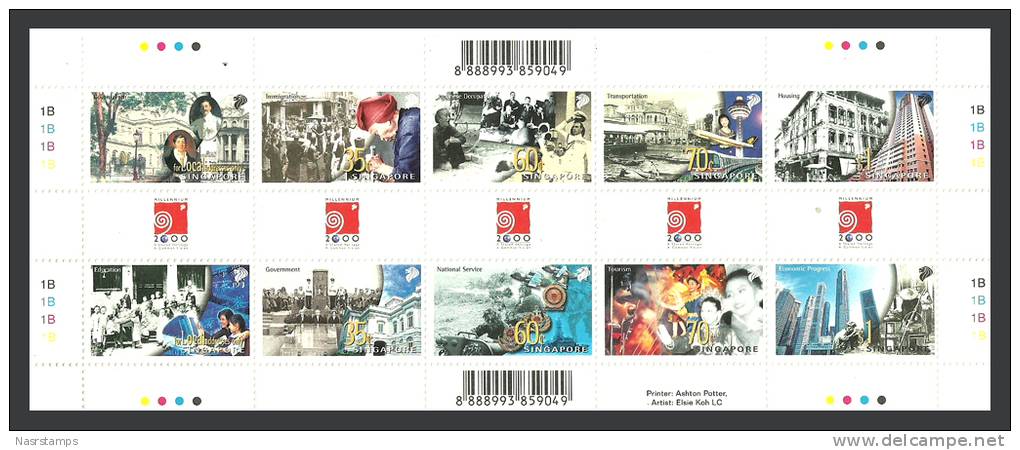 Singapore - 1999 - ( Colonialism, Education & Immigration. Of Singapore ) - Sheet Of 10 With 5 Labels - MNH (**) - Singapour (1959-...)