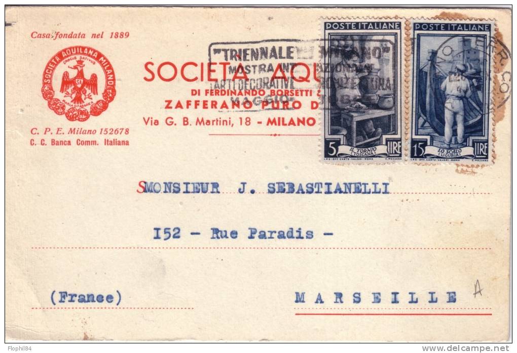 ITALIE-CARTE POSTALE PRIVEE AVEC BEL AFFRANCHISSEMENT POUR LA FRANCE DE MILAN LE 26-10-1951. - 1946-60: Marcophilie