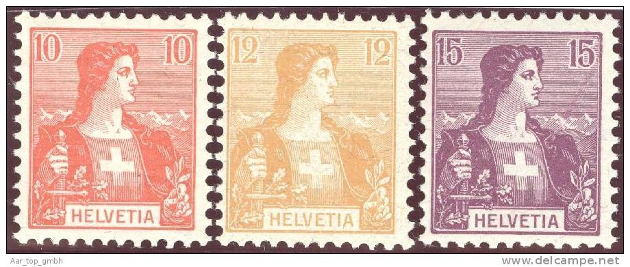 Schweiz 1907 Satz Helvetia Brustbild Zu#104-106 Mi#98-100 ** Postfrisch - Unused Stamps