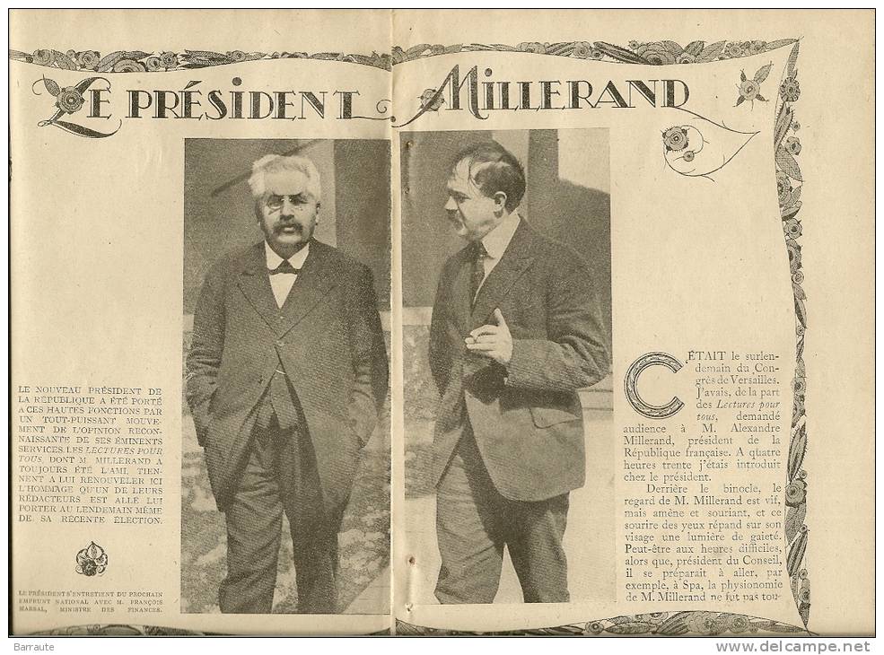 Feuillet Article Actualité De 1920  Le Président MILLERAND. Par Marcel L´HEUREUX. - Documents Historiques
