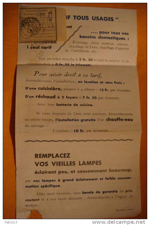 86 - LIGLET CACHET POSTE - POITIERS - FACTURE D'ELECTRICITE DU 1er JUILLET 1937 - Elektriciteit En Gas