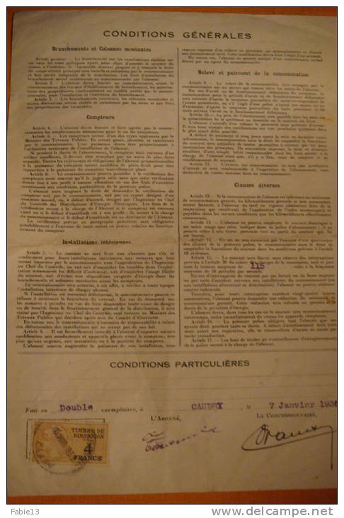 59 - CAUDRY - CAMBRAI - POLICE D´ABONNEMENT D´ELECTRICITE - 7 JANVIER 1936 - Elektriciteit En Gas