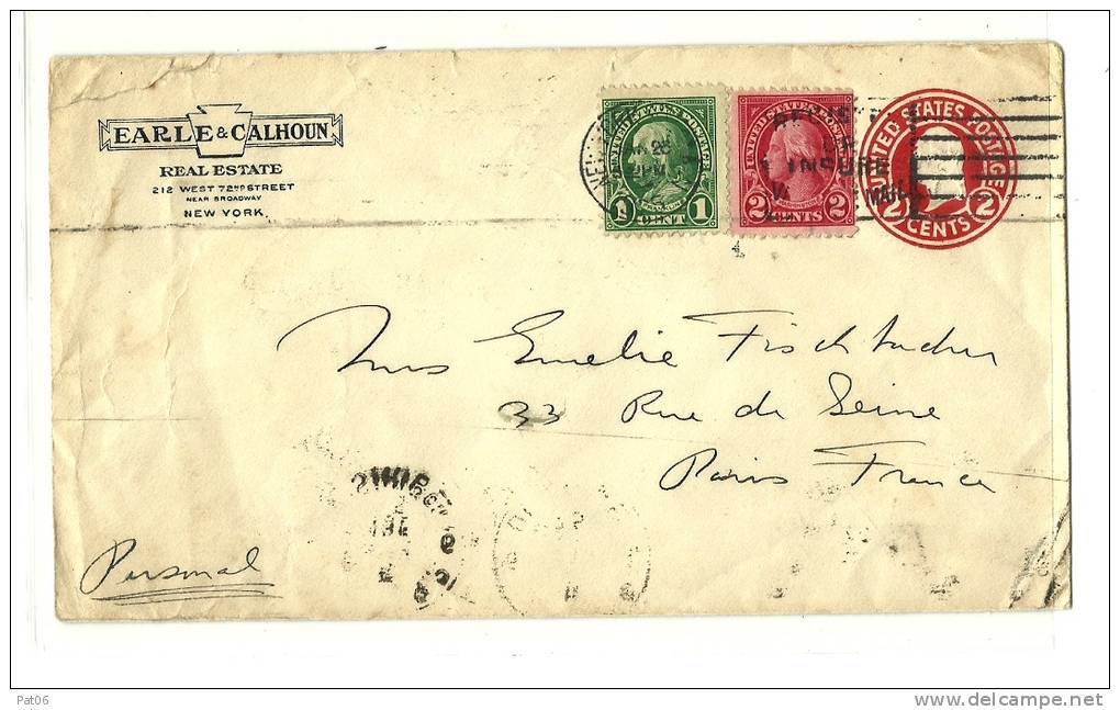 ETATS-UNIS &ndash; NEW-YORK  Obl. Méc. JAN.26-1925 S. E.P. ENV. 2cts. + Yv.N°228/1ct. + 229/2ctsV°- Arr. T.04 &laquo; PA - Postal History