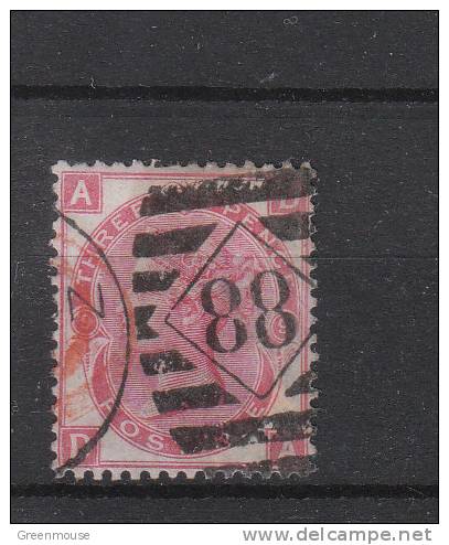 GB 1865 - 1883 3d Red  Plate 9 Used, Large White Corner Letters, Wmk Spray Of Rose. - Gebraucht