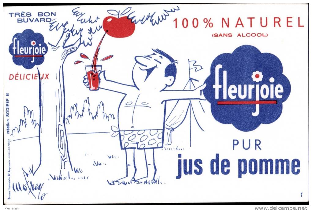 MENU PUBLICITAIRE ILLUSTRE " FLEUR JOIE " PUR JUS DE POMME - Frisdrank