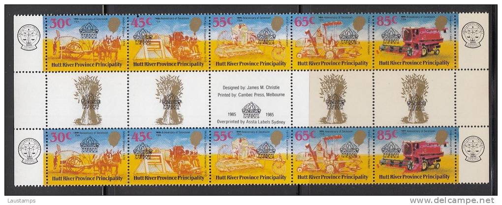 Hutt River Province (Australia) 1985 15th Anniversary(Overprint) Gutter Strip MNH - Cinderella