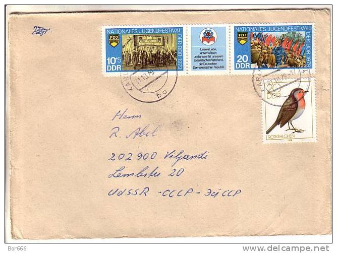 GOOD DDR Postal Cover To ESTONIA 1979 - Good Stamped: Youth Festival ; Bird - Lettres & Documents