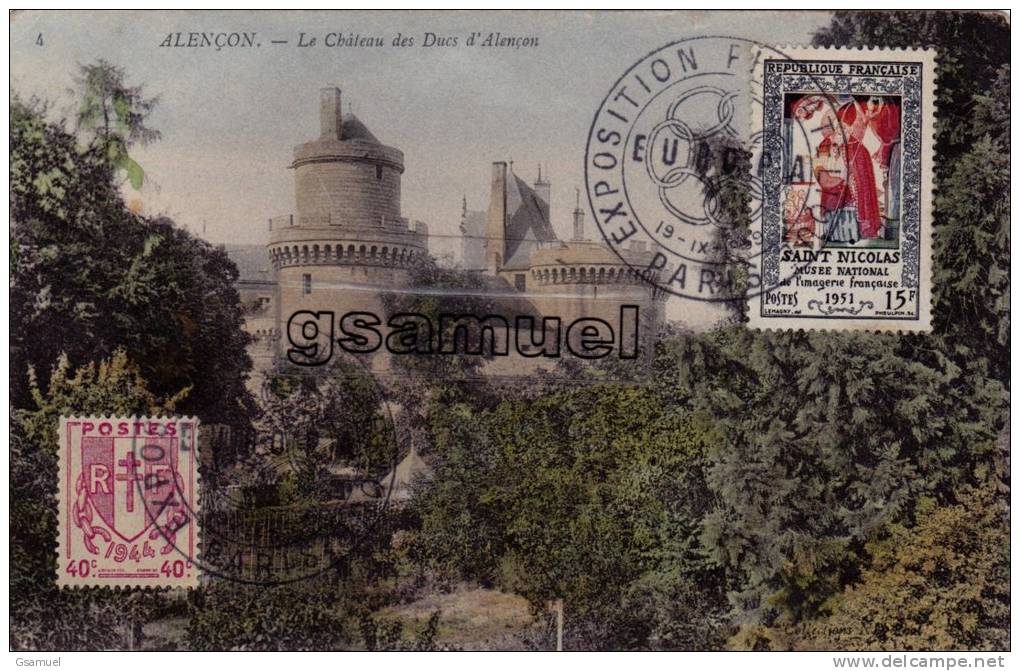 Carte Postale - Alençon- Timbre Et Cachet - Exposition Philatelique Paris 1959 - Europa - Saint Nicolas Imagerie 1951. - Cachets Commémoratifs