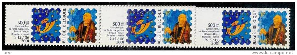 R 99 Belgica 2001 Bande De 5 Avec N° - Coil Stamps