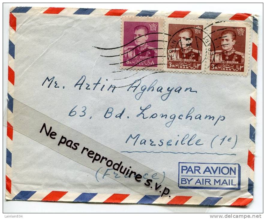 - Cover 3 Stamps - Théran, IRAN, Par Avion, 1959,  à Destination De Marseille, Bon état, Scans... - Iran