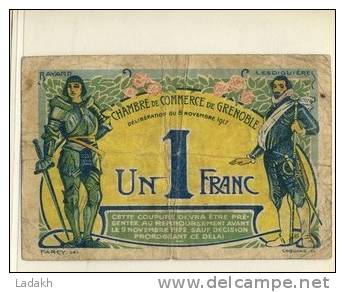 BILLET ECHANGE CHAMBRE DE COMMERCE GRENOBLE  # 1 FRANC # 1922 #SERIE 18 #BAYARD LESDIGUIERE # - Chambre De Commerce