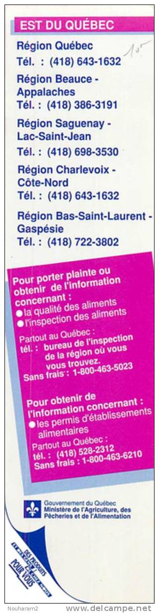 Marque Pages . Ref. 078. Inspection Des Aliments - Bureaux Régionaux - Marque-Pages