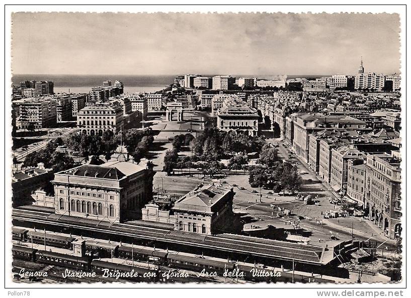 GENOVA - STAZIONE BRIGNOLE CON SFONDO ARCO DELLA VITTORIA - 1954 - Stazioni Con Treni